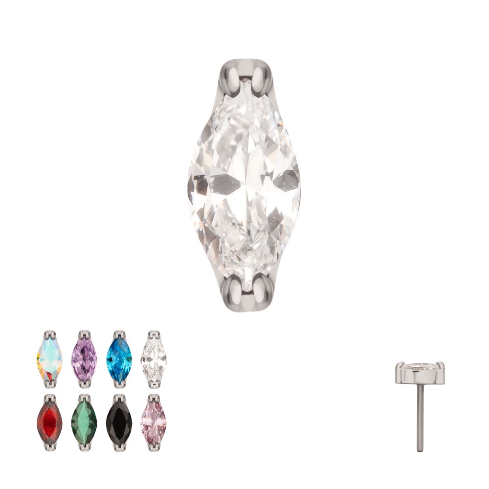 Titanium Threadless Double V-Prong 3mm Marquise Gem Top