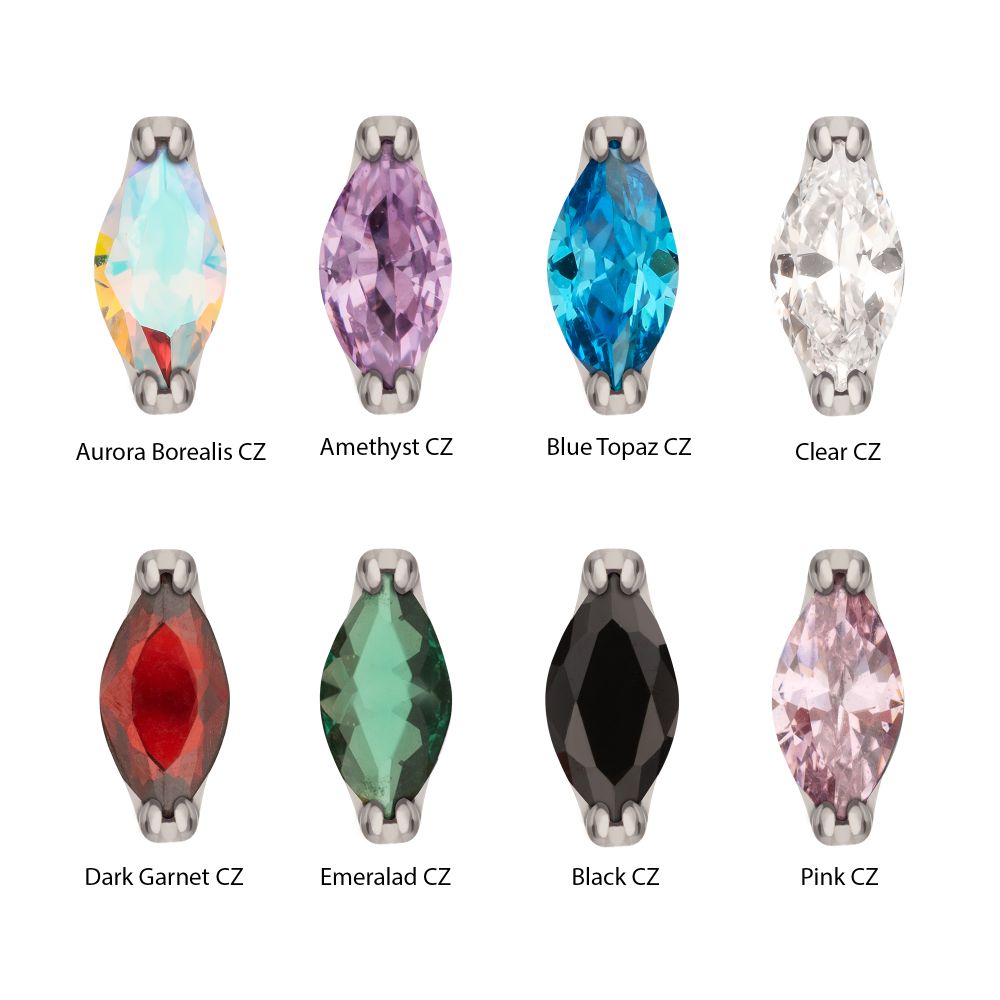 Titanium Threadless Double V-Prong 3mm Marquise Gem Top