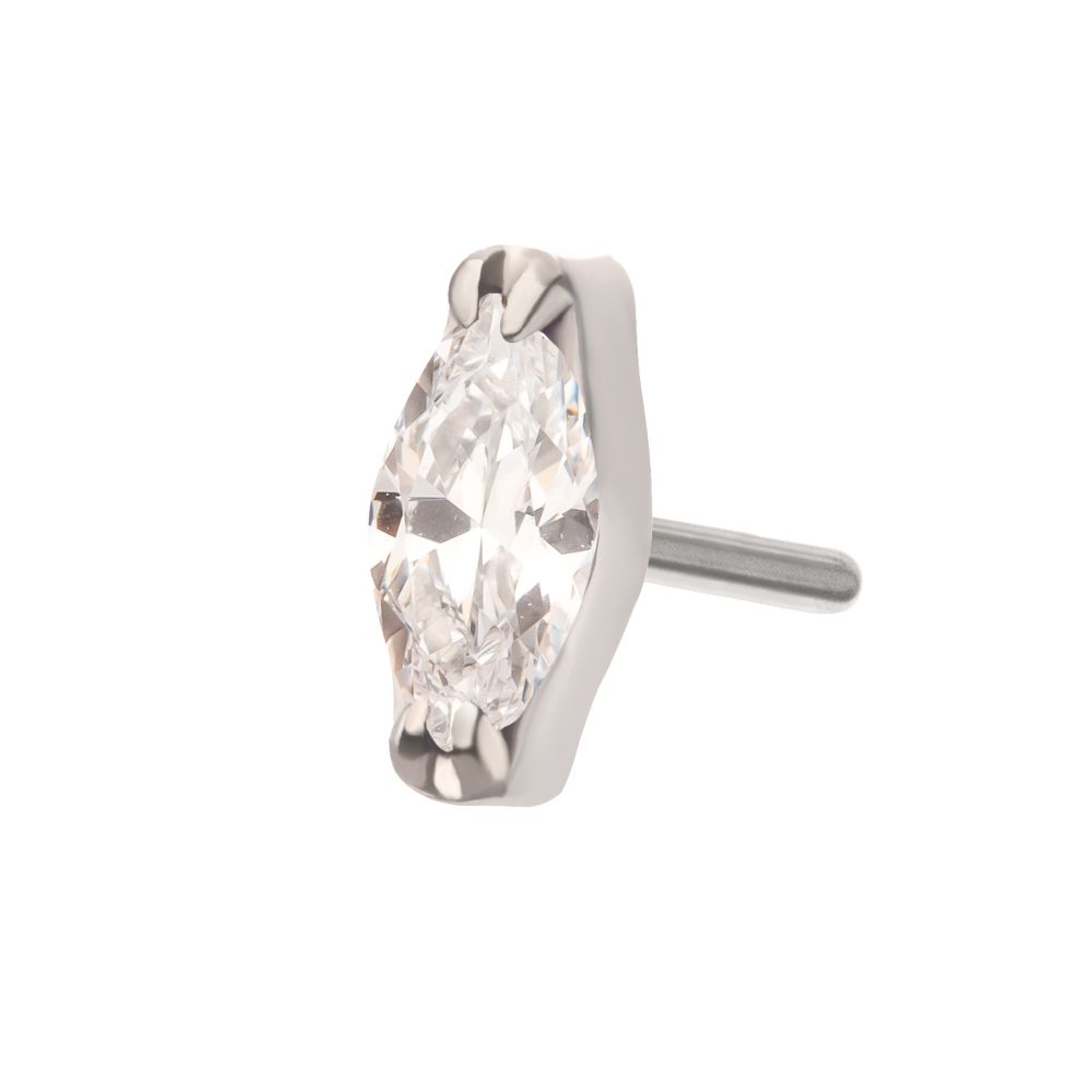 Titanium Threadless Double V-Prong 3mm Marquise Gem Top