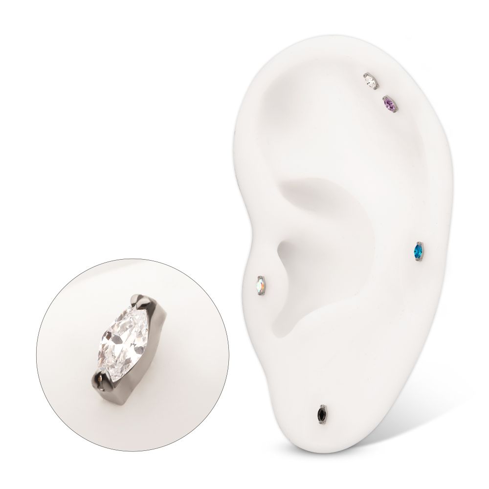 Titanium Threadless Double V-Prong 3mm Marquise Gem Top