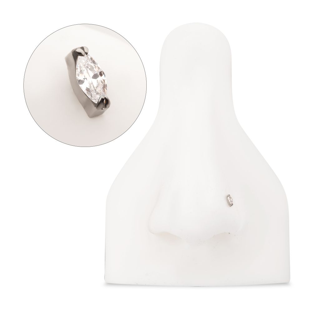 Titanium Threadless Double V-Prong 3mm Marquise Gem Top