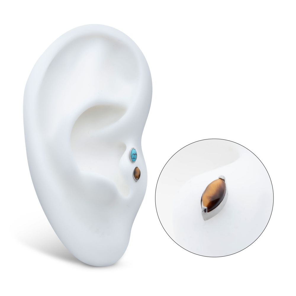 Titanium Threadless with 2-Prong Marquise Stone Top