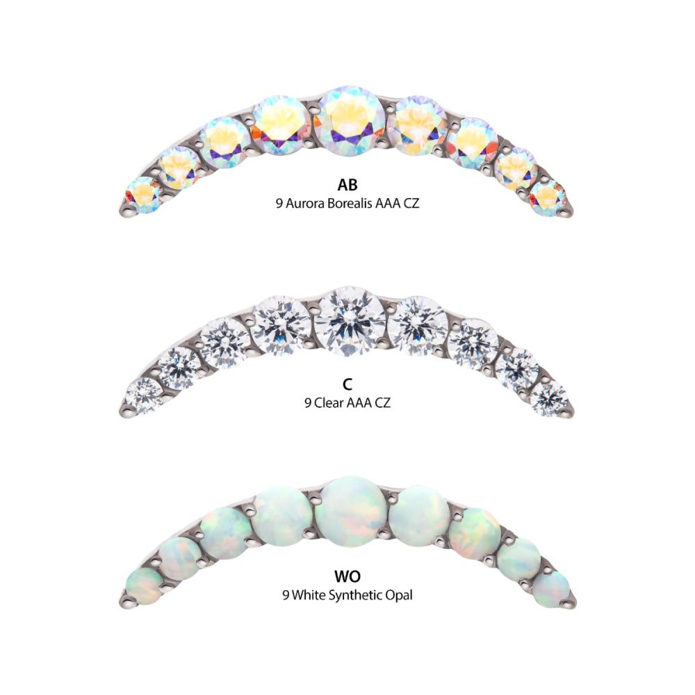 Titanium Threadless Prong Set Round CZ/Opal 9-Cluster Top