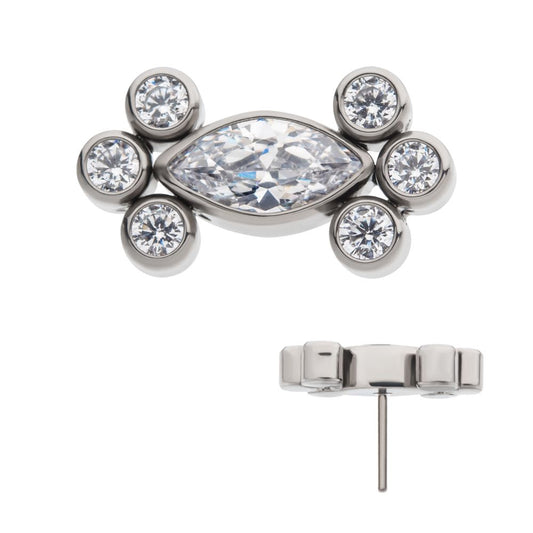 Titanium Threadless with Clustered Bezel Set Marquise & Round CZ Top