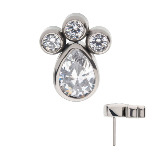 Titanium Threadless with Clustered Bezel Set Teardrop & Round CZ Top