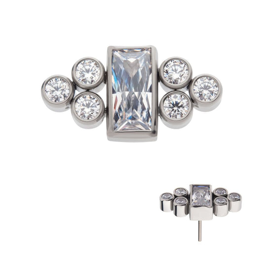 Titanium Threadless Bezel Baguette & Round CZ 7-Cluster Top