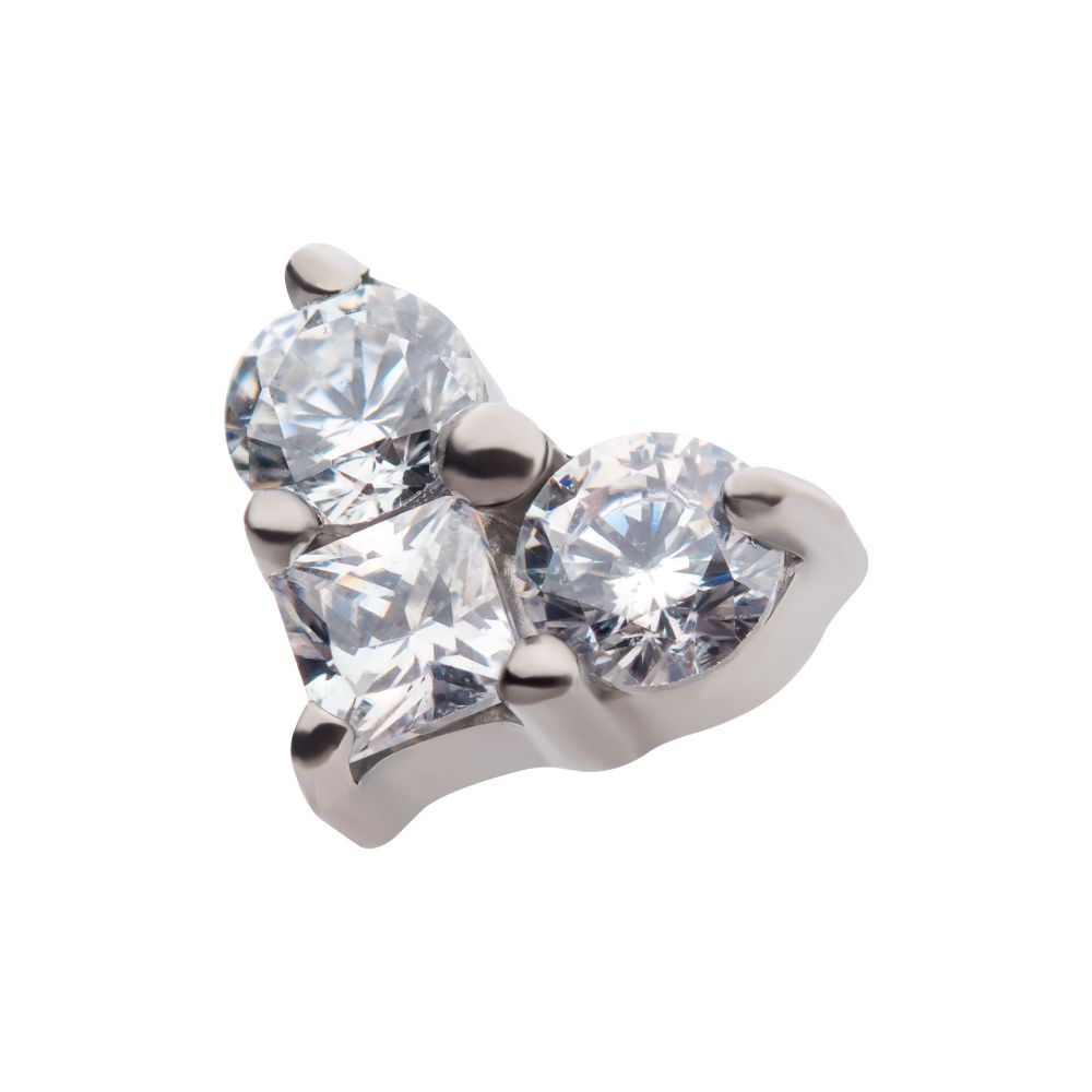 Titanium Threadless with Prong Set Round & Princess Gem 3-Cluster Heart Shape Top