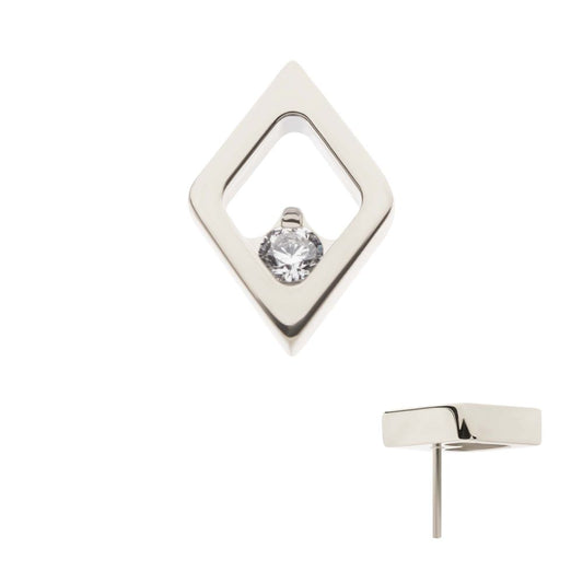 Titanium Threadless Rhombus Shape with Clear CZ Top