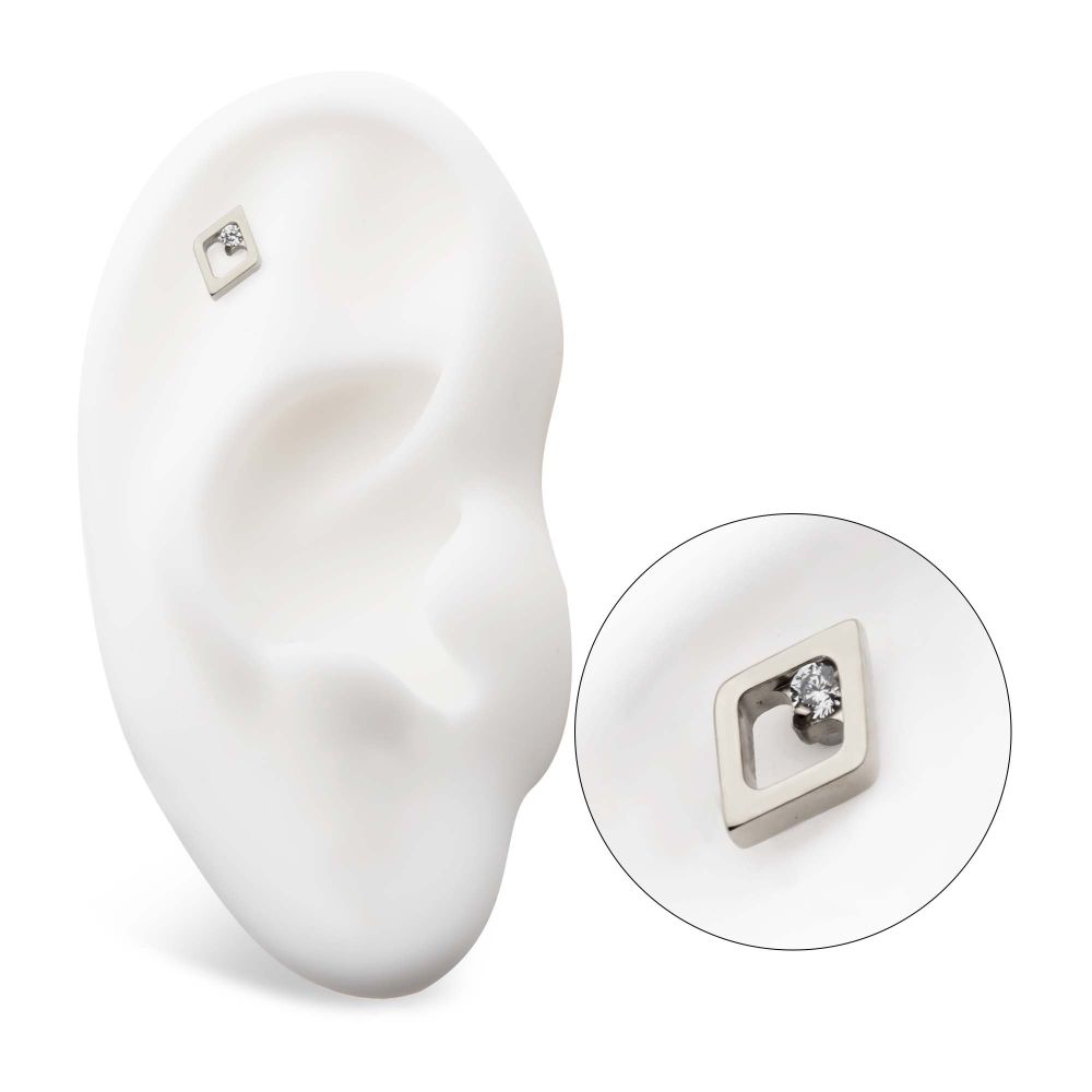 Titanium Threadless Rhombus Shape with Clear CZ Top