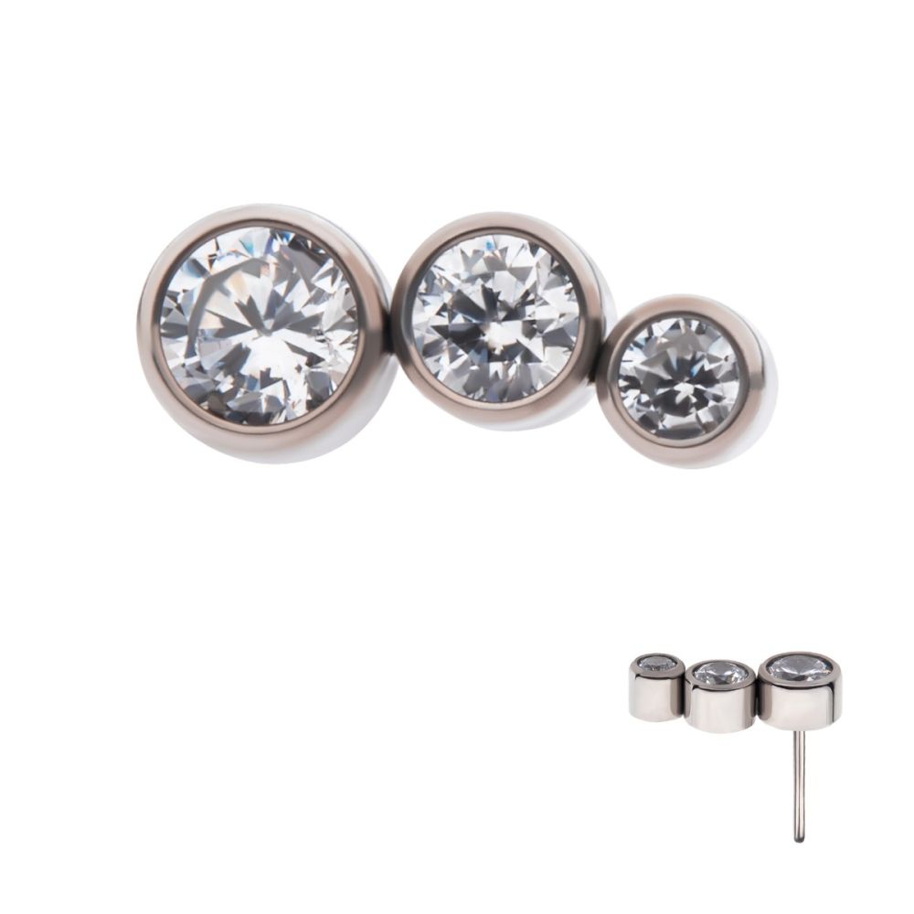 Titanium Threadless Bezel Set CZ/Opal Staggered 3-Cluster Top