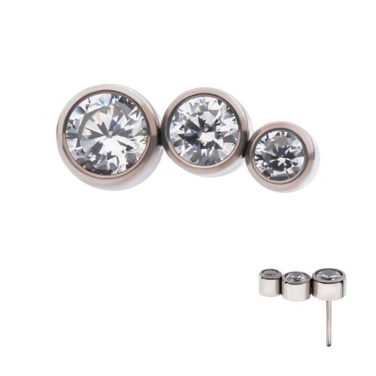 Titanium Threadless Bezel Set CZ/Opal Staggered 3-Cluster Top