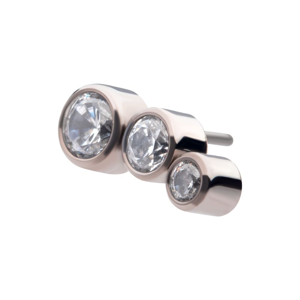 Titanium Threadless Bezel Set CZ/Opal Staggered 3-Cluster Top