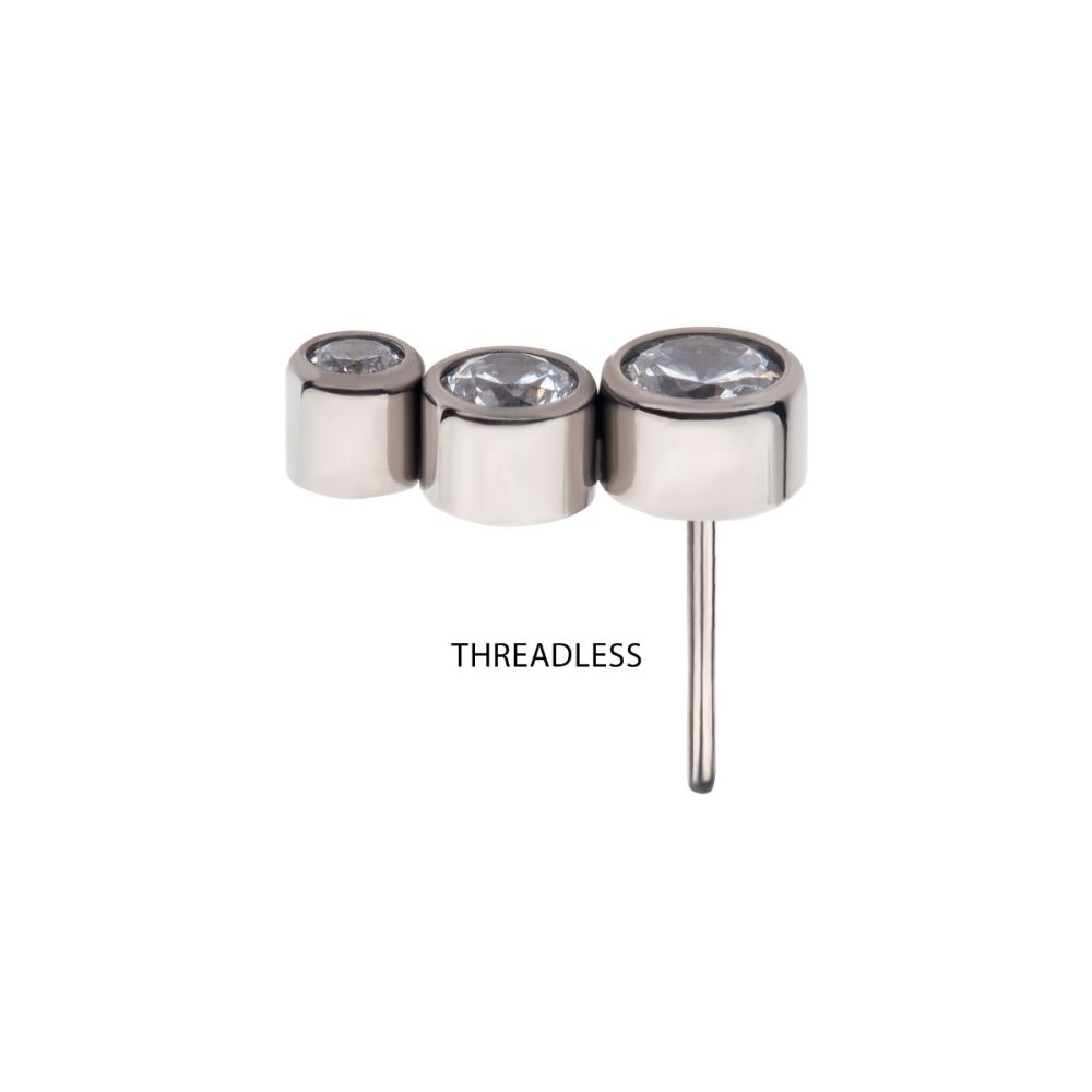 Titanium Threadless Bezel Set CZ/Opal Staggered 3-Cluster Top