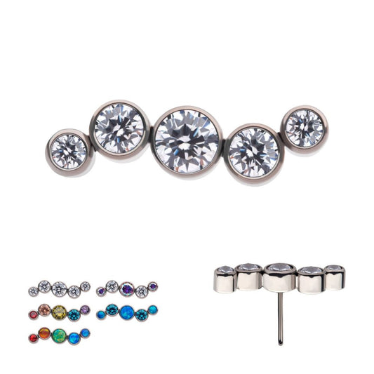 Titanium Threadless Bezel Set CZ/Opal Oscillating 5-Cluster Top