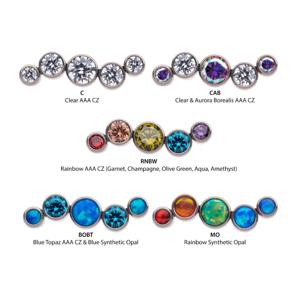 Titanium Threadless Bezel Set CZ/Opal Oscillating 5-Cluster Top