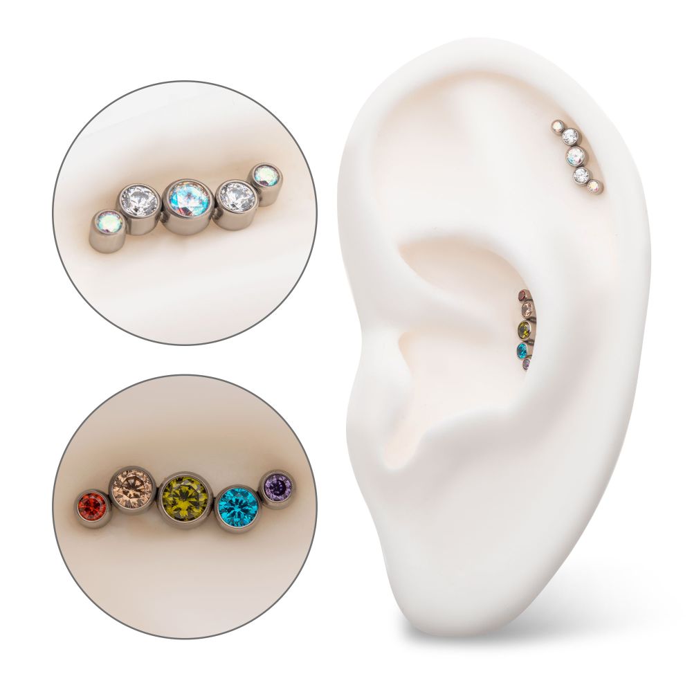 Titanium Threadless Bezel Set CZ/Opal Oscillating 5-Cluster Top