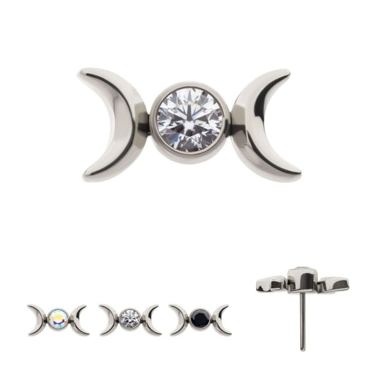 Titanium Threadless Bezel Set Round Gem Triple Moon Phase Top