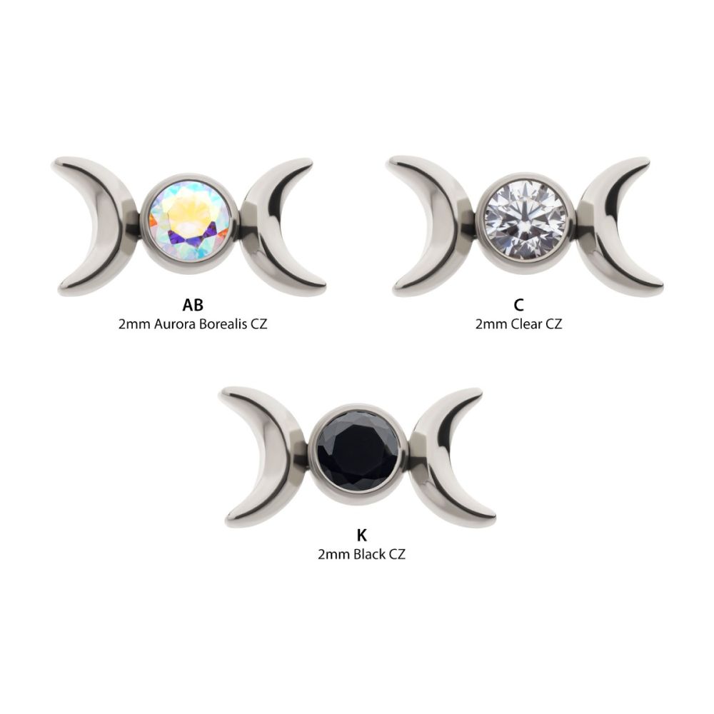 Titanium Threadless Bezel Set Round Gem Triple Moon Phase Top