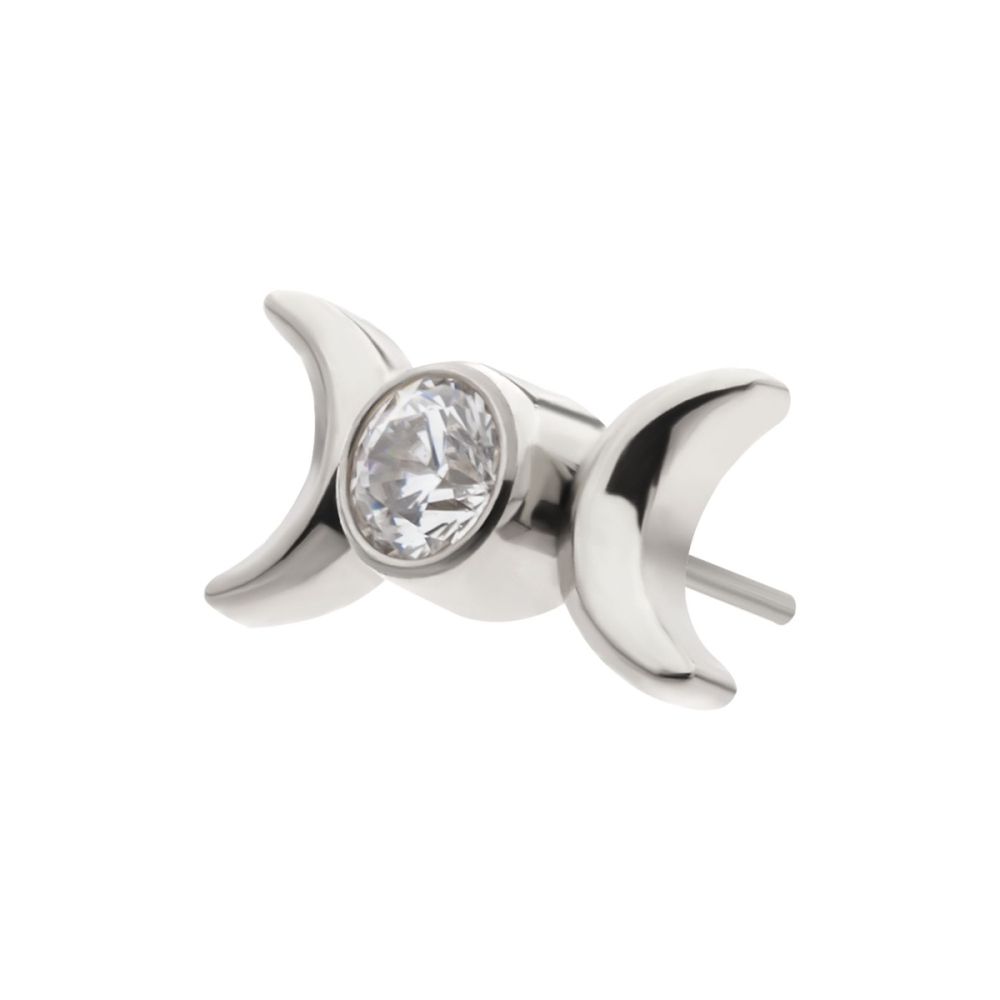 Titanium Threadless Bezel Set Round Gem Triple Moon Phase Top