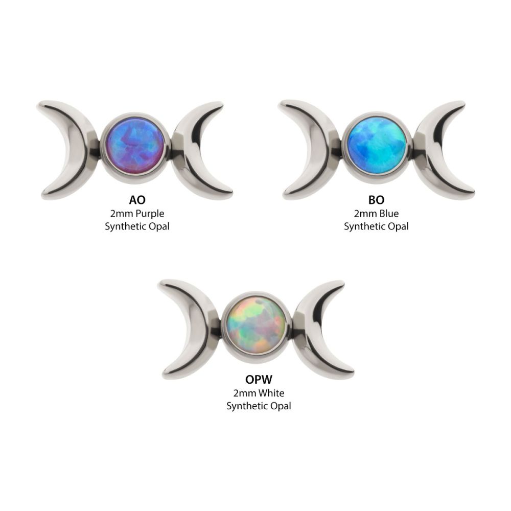 Titanium Threadless Bezel Set Round Opal Triple Moon Phase Top