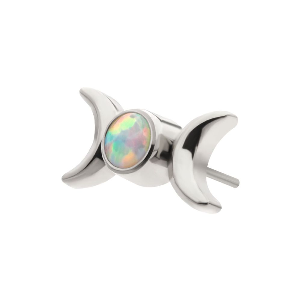 Titanium Threadless Bezel Set Round Opal Triple Moon Phase Top
