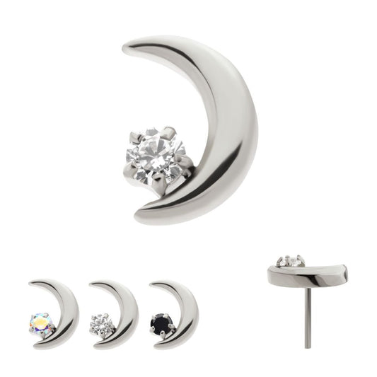 Titanium Threadless Crescent Moon with Prong Set CZ Top