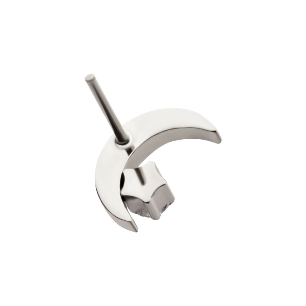 Titanium Threadless Crescent Moon with Prong Set CZ Top