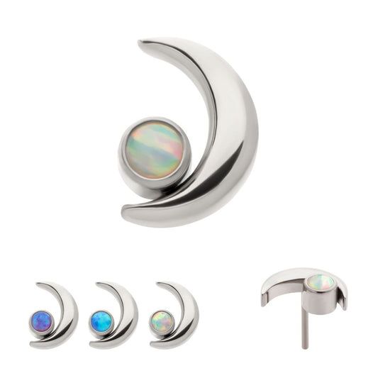 Titanium Threadless Crescent Moon with Bezel Set Opal Top