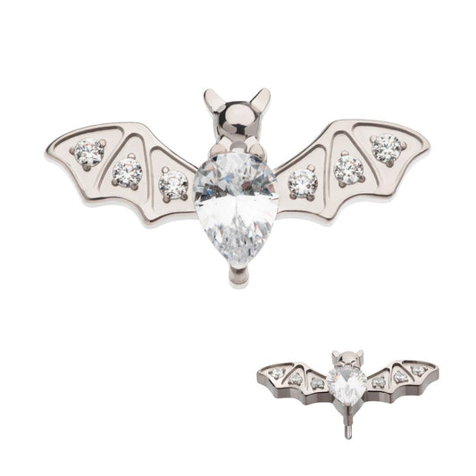 Titanium Threadless with Round & Teardrop CZ Flying Bat Top