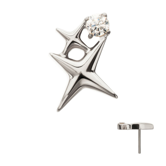 Titanium Threadless Double Celestial Star Top with Prong Set Gem