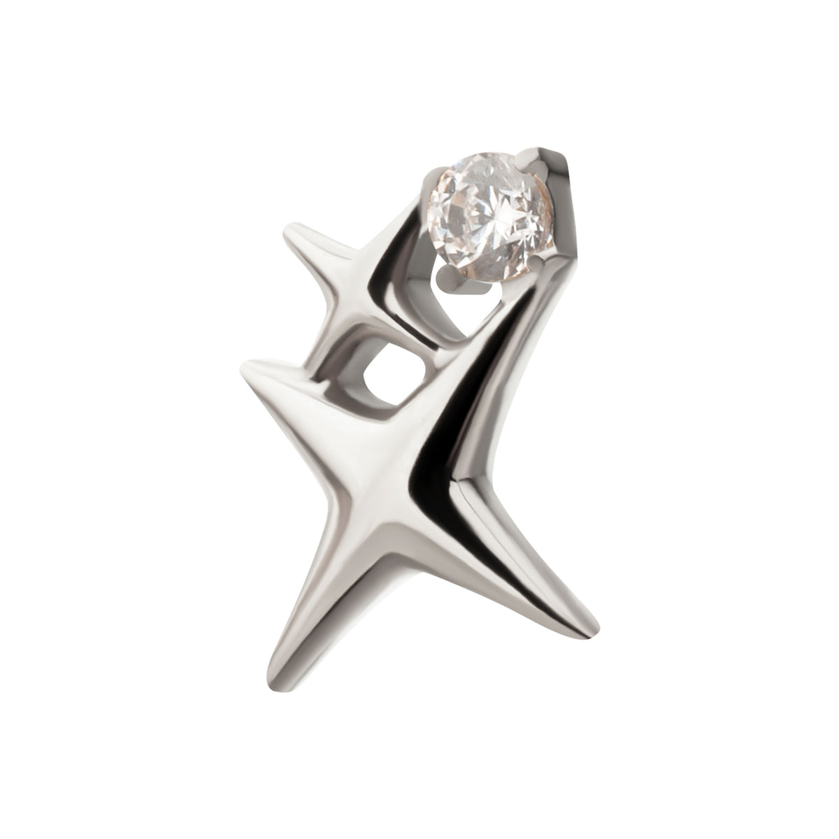 Titanium Threadless Double Celestial Star Top with Prong Set Gem