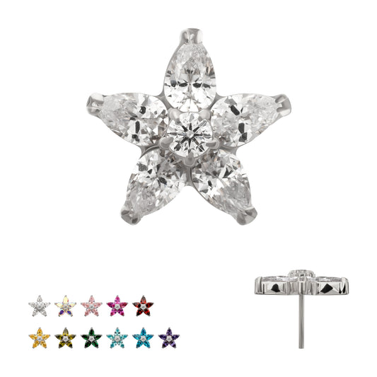 Titanium Threadless V-Prong Marquise Gem 5-Petal Flower Top
