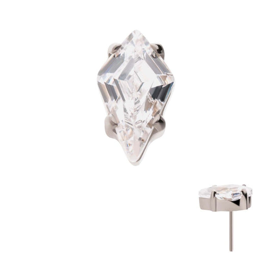 Titanium Threadless Prong Set Kite Shaped CZ Top