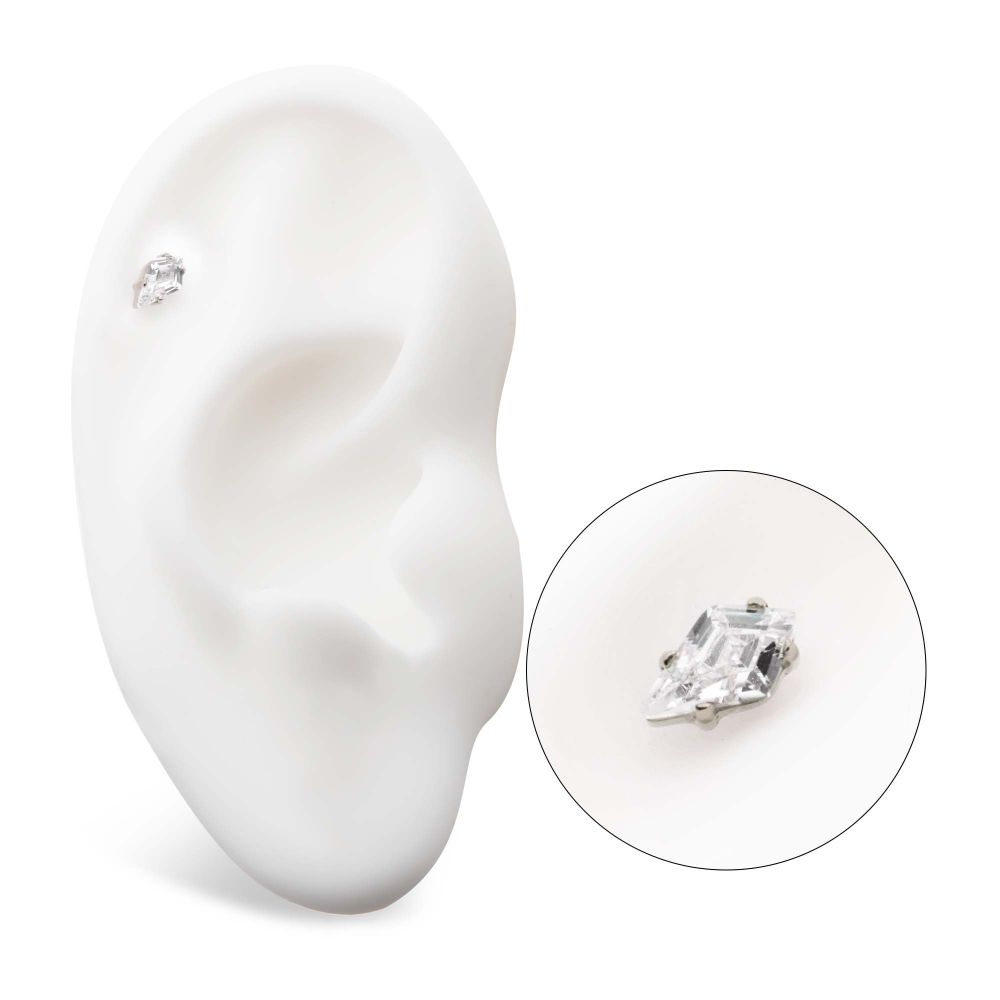 Titanium Threadless Prong Set Kite Shaped CZ Top