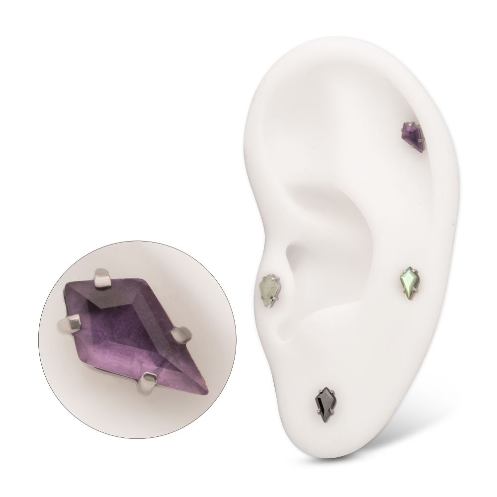 Titanium Threadless 4-Prong Kite Shape Stone Top