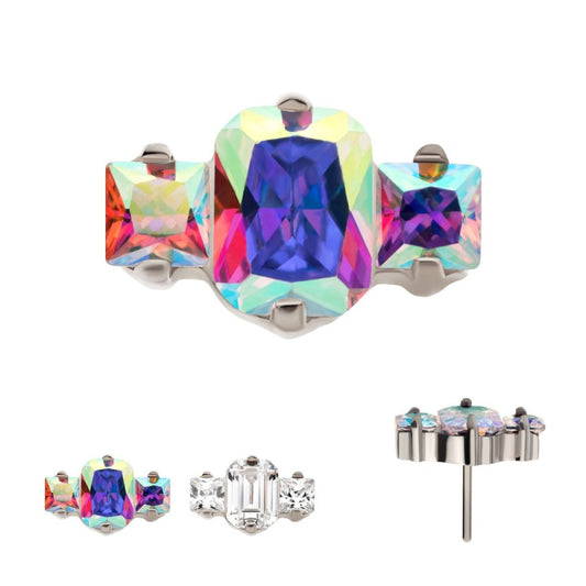 Titanium Threadless Prong Set Emerald Cut & Princess Gem 3-Cluster Top