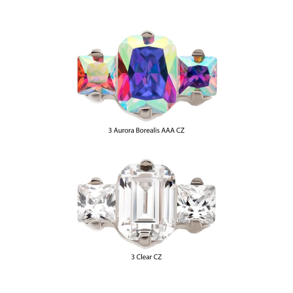Titanium Threadless Prong Set Emerald Cut & Princess Gem 3-Cluster Top