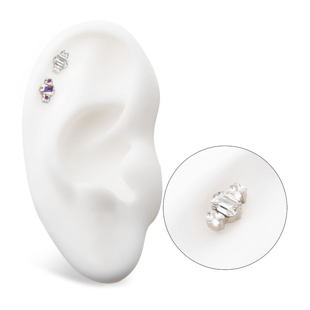 Titanium Threadless Prong Set Emerald Cut & Princess Gem 3-Cluster Top