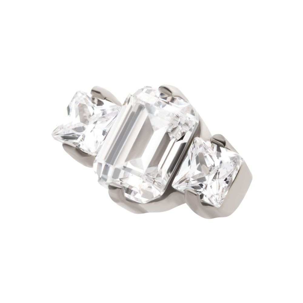 Titanium Threadless Prong Set Emerald Cut & Princess Gem 3-Cluster Top
