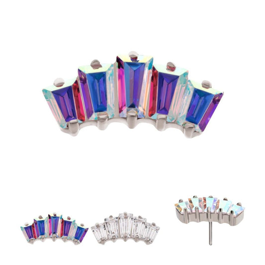 Titanium Threadless Prong Set Baguette CZ 5-Cluster Fan Shape Top