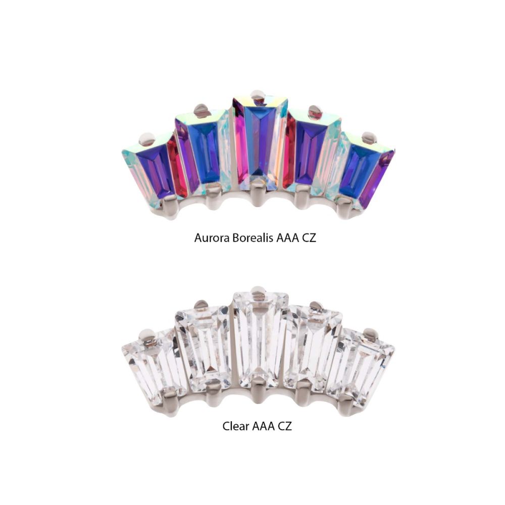 Titanium Threadless Prong Set Baguette CZ 5-Cluster Fan Shape Top