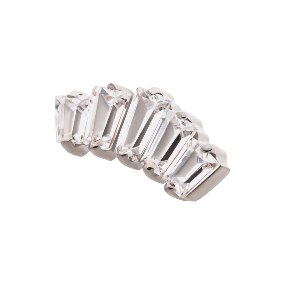 Titanium Threadless Prong Set Baguette CZ 5-Cluster Fan Shape Top