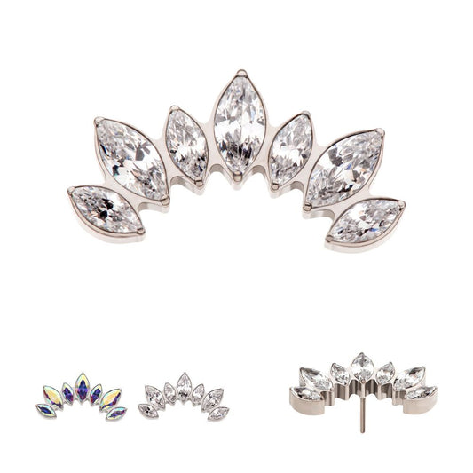 Titanium Threadless with Prong Set Marquise Clear CZ 7-Cluster Fan Shape Top