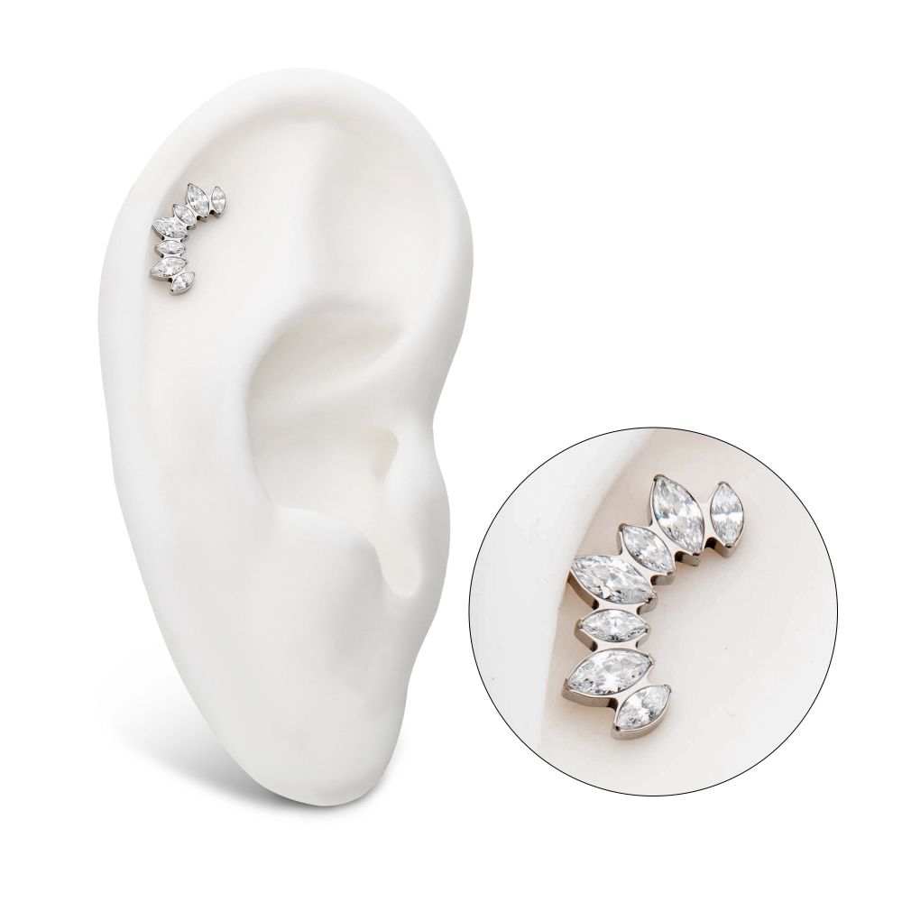 Titanium Threadless with Prong Set Marquise Clear CZ 7-Cluster Fan Shape Top