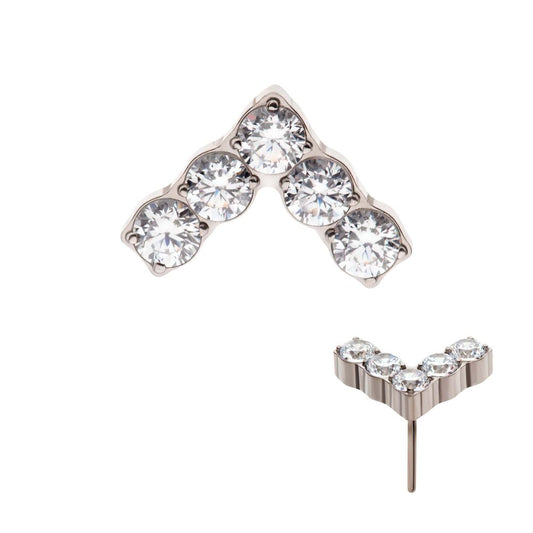 Titanium Threadless with Prong Set Round Clear CZ Chevron Shape Top