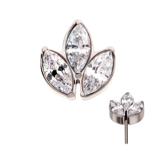 Titanium Threadless with Prong Set Marquise Clear CZ 3-Cluster Top