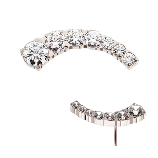Titanium Threadless with Prong Set Round Clear CZ 7-Cluster Top