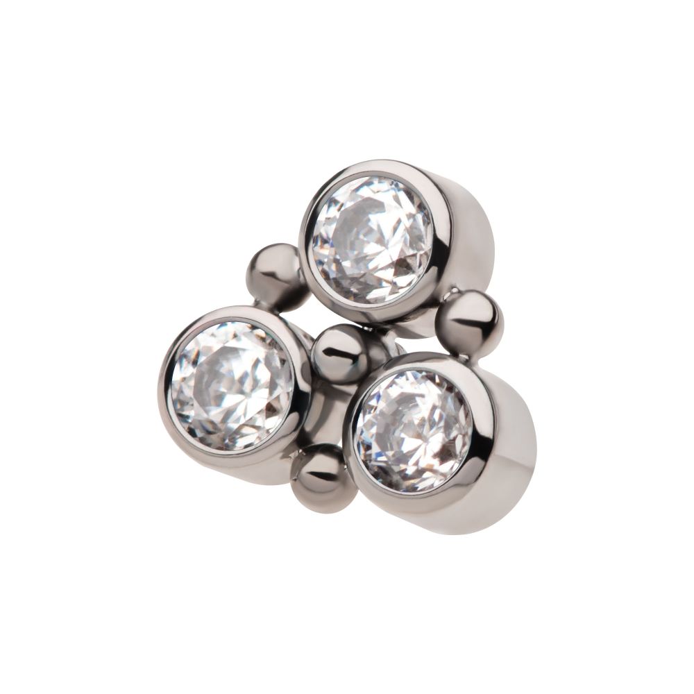 Titanium Threadless 4-Bead Bezel Round CZ/Opal 3-Cluster Top