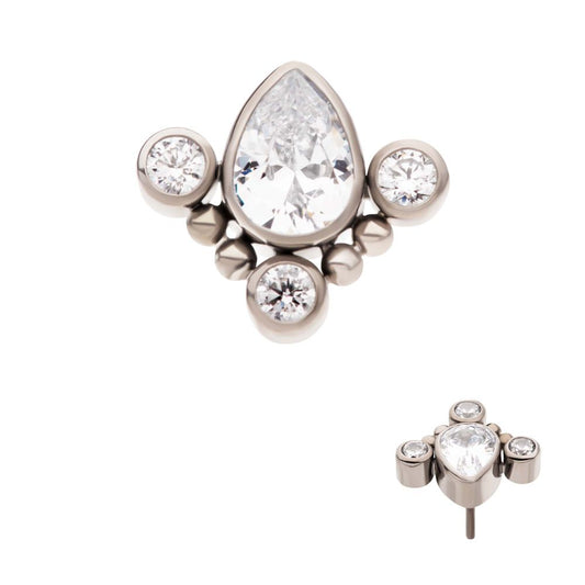 Titanium Threadless Beaded Bezel Set Teardrop & Round Gem Cluster Top