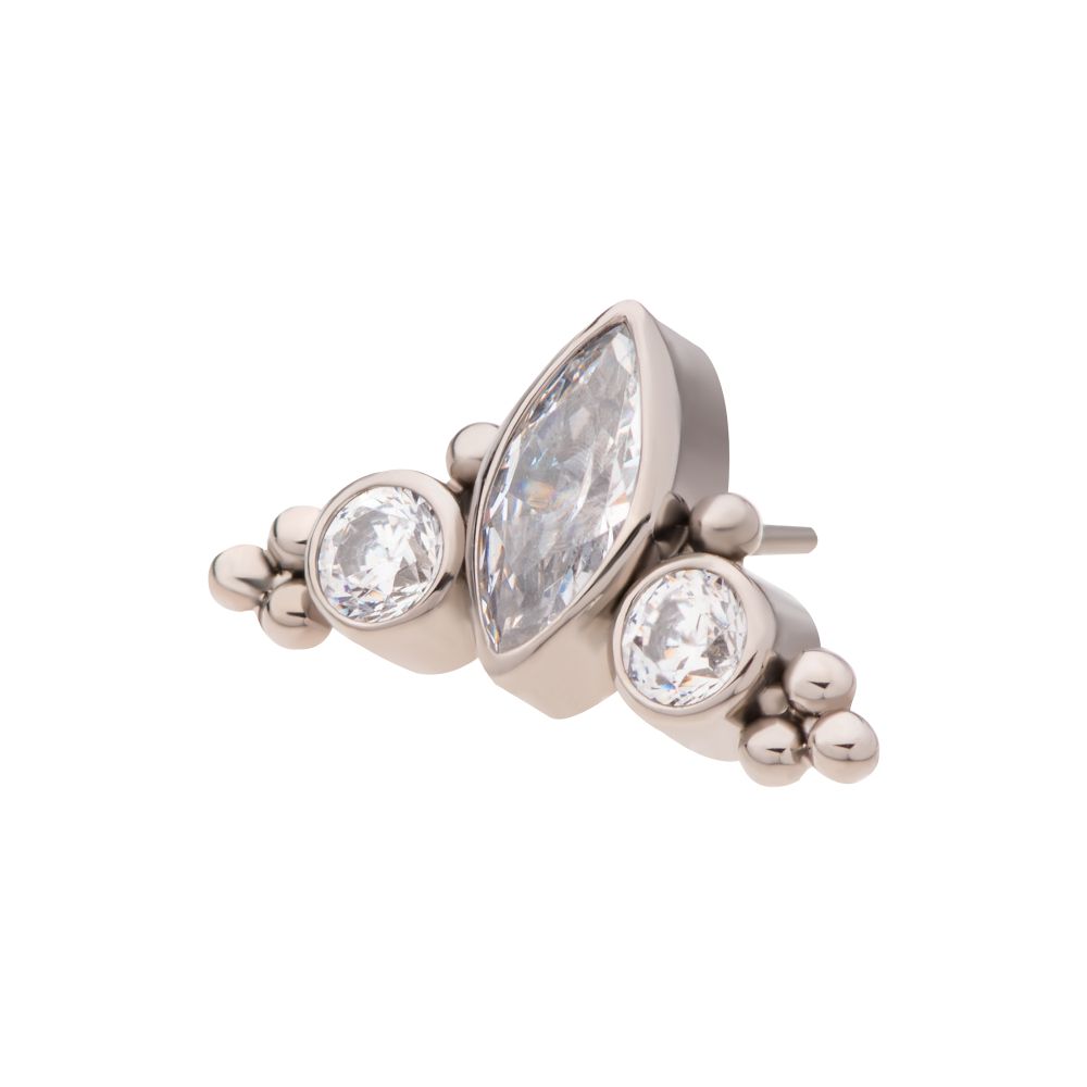 Titanium Threadless Beaded Bezel Set Marquise & Round Gem 3-Cluster Top